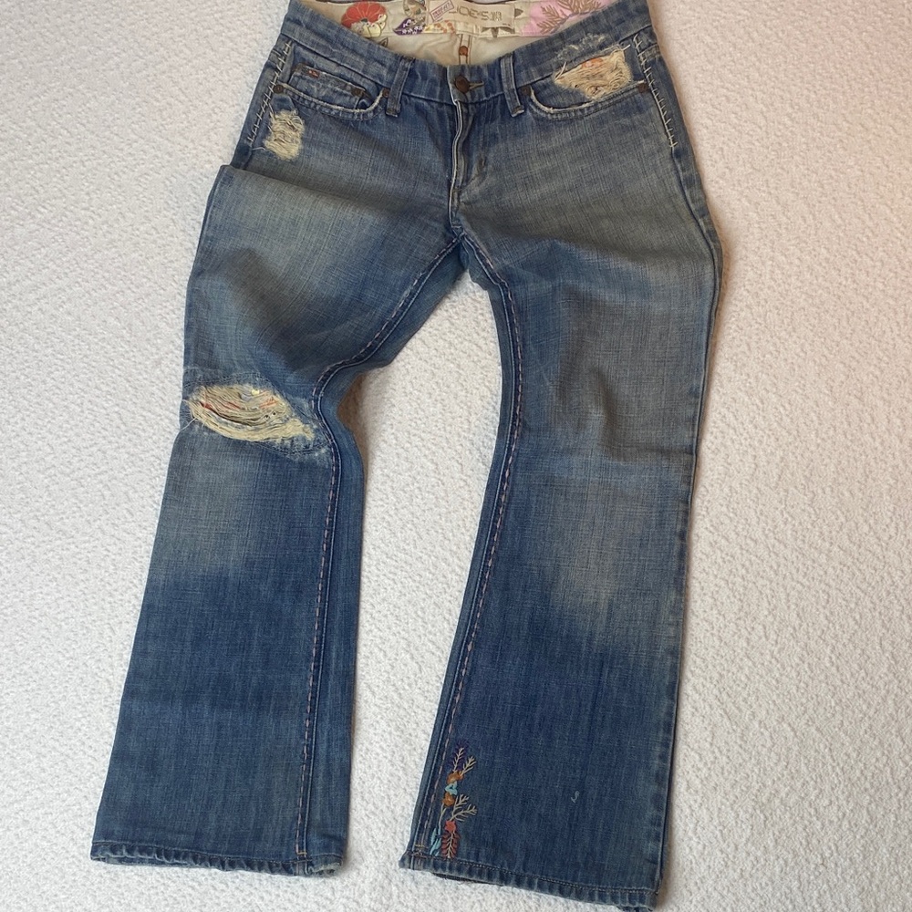 Joe's Jeans Low Rise Boho chic Embroidered Distressed and patchwork detail